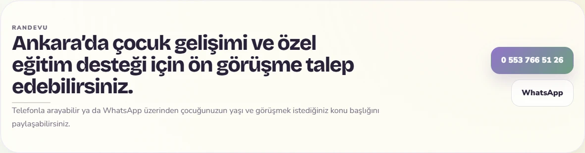 Dilara Erez için tasarladığımız telefon ve WhatsApp randevu alanı