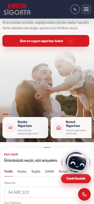 Emda Sigorta — Mobil görünüm