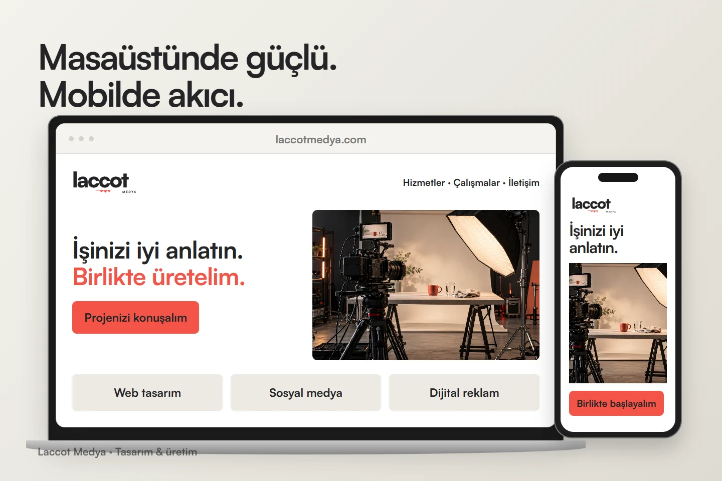 Laccot web tasarımının dizüstü bilgisayar ve telefondaki uyumlu arayüzleri