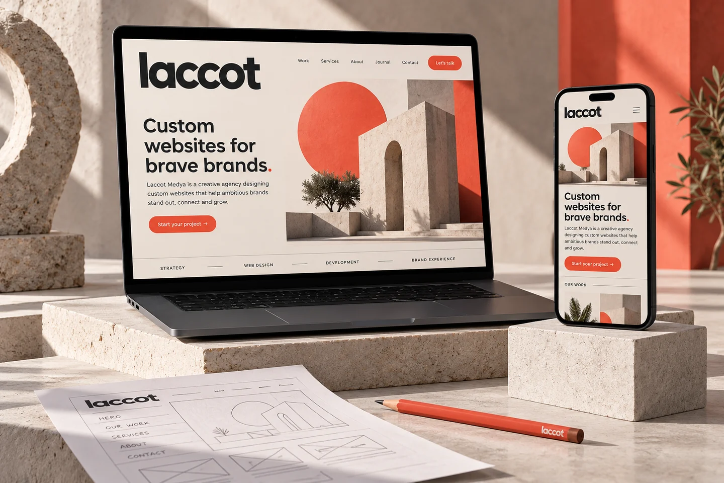 Laccot web tasarımının dizüstü bilgisayar ve telefonda uyarlamaları